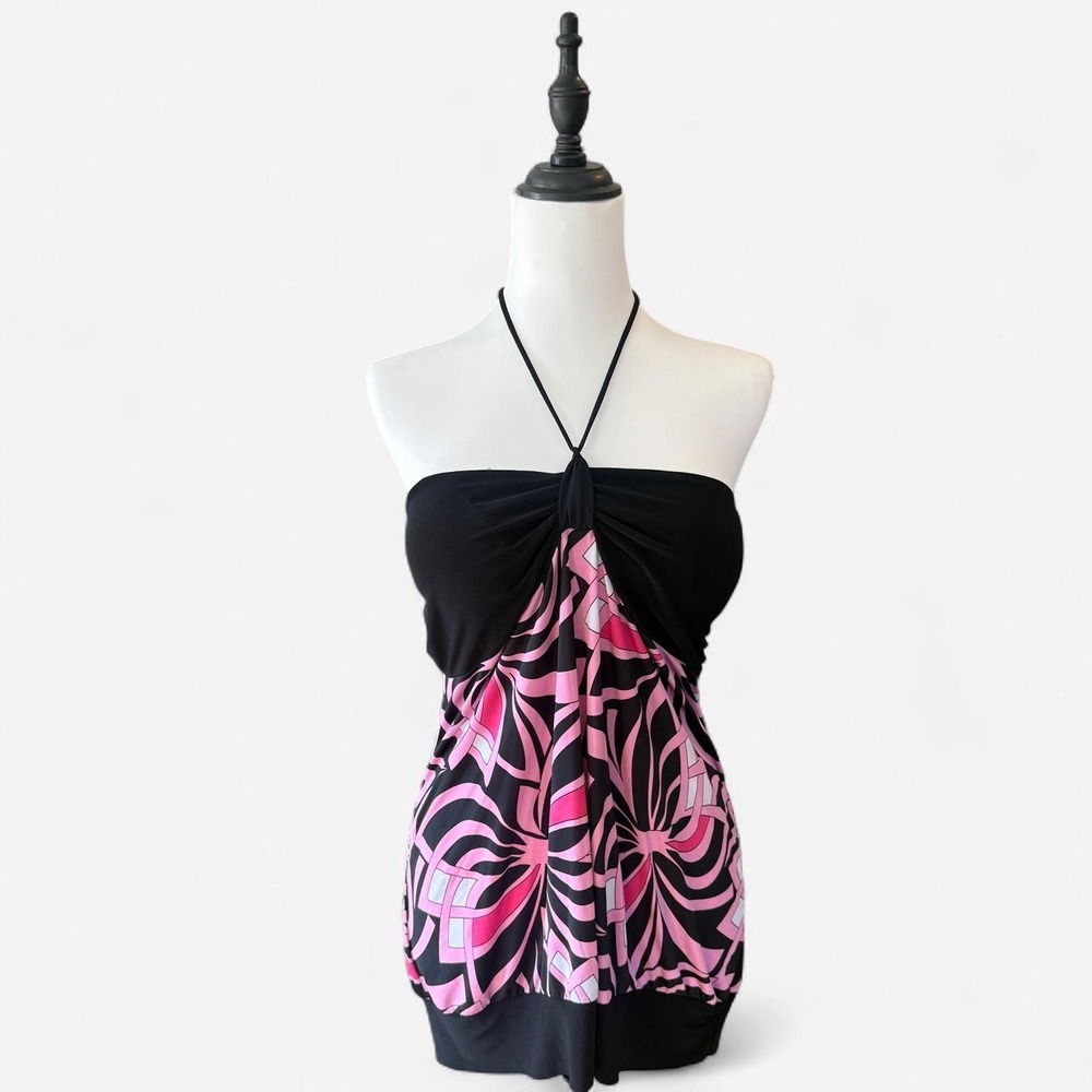 Talent USA Pink Black Abstract Geometric Halter Top Y2K XL XXL